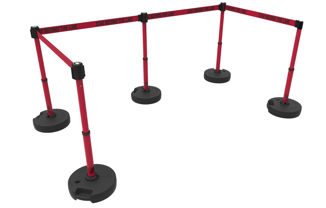Banner Stakes Plus Barrier Set X5 With Red "Stay Behind The Line" Banner